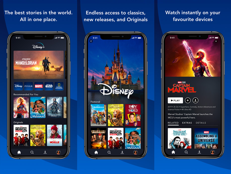 Disney + App Store images mocked up on mobile devices