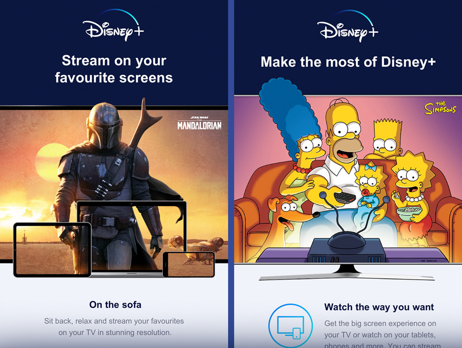Screenshots of Disney+ transactional email creative