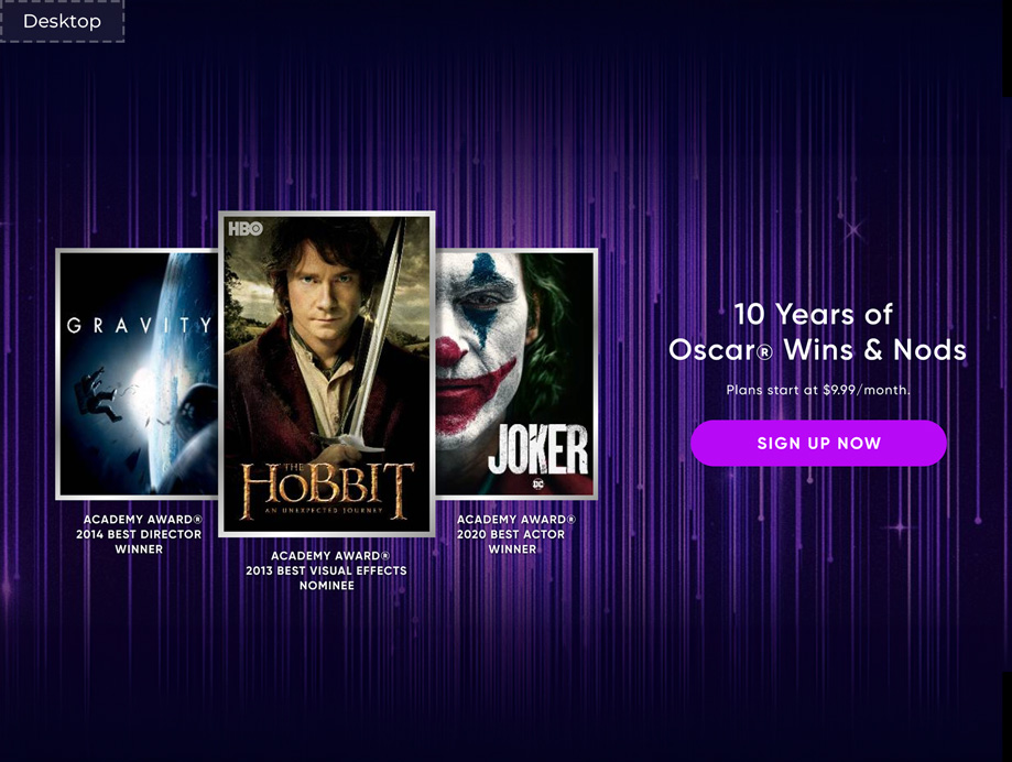 HBO Max homepage awards module
