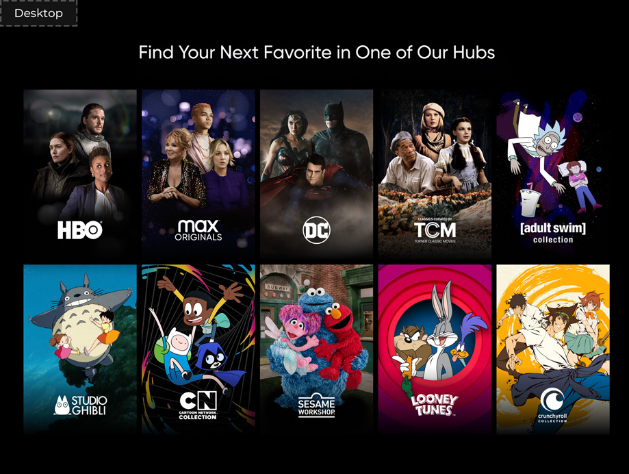 HBO Max homepage brand hub redesign